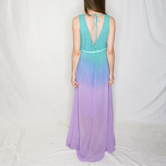 LUDI Ombre Teal Lilac Maxi Dress Belt VS 12 L - Picture 4 of 7